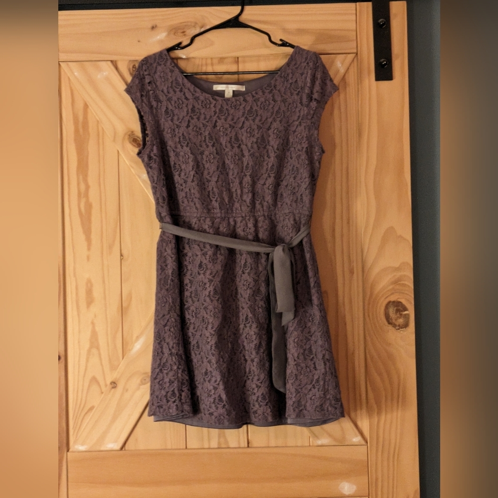 LC Lauren Conrad floral applique grey Belted mini dress Size 14